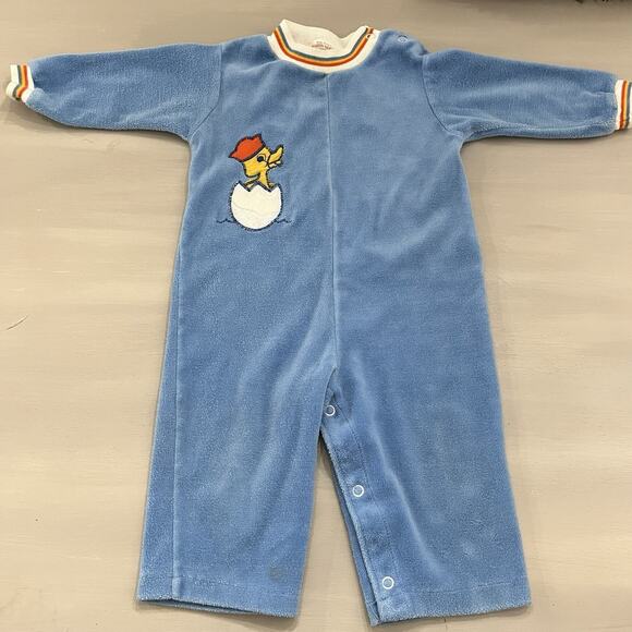 Vintage Healthtex Romper Velour Size 24 Months Duck Applique USA MCM Kids - Picture 1 of 13